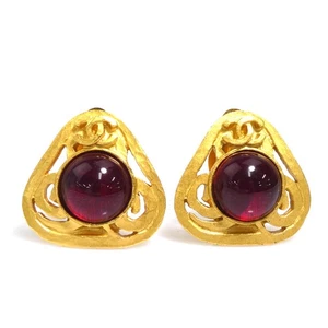Auténticos pendientes de clip vintage con logotipo CC de CHANEL oro/metal rojo/piedra de vidrio e61085k - Imagen 1 de 7