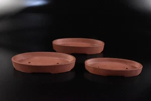 F5385: Chinese Brown pottery Shapely BONSAI FLOWER POT basin, crown 3pcs, auto - Picture 1 of 9