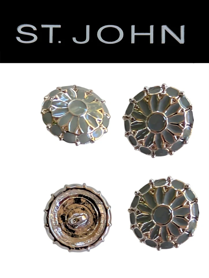 John Knits (0.75) Inch Silver Tone Gray Enamel Floral Pattern  Buttons  - Image 1 of 1