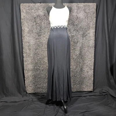 VTG 90s Jessica McClintock Gunne Sax Dress 7/8 Black White Damask Lace Gown - Image 1 of 4