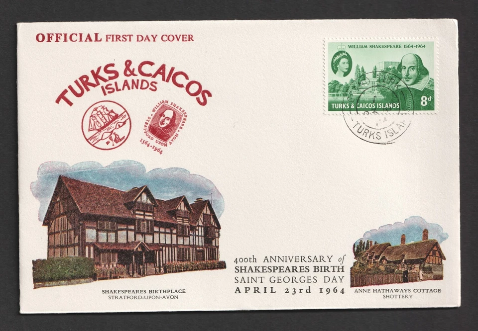1964 Turks & Caicos Shakespeare FDC First Day Cover - Image 1 of 1