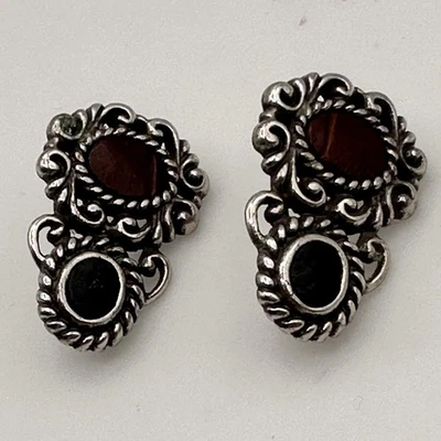 Brighton Leonardo Earrings Silver Filigree Leather Cabochon Croc Embossed - Image 1 of 4