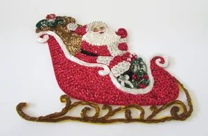 Vintage Weihnachten Santa Hand Perlen Applikation auf Filz 11" - Bild 1 von 7