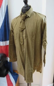 c.WWII British Army Officer’s Collarless Half-Button Shirt Size 16” Collar & Tie - Picture 1 of 13