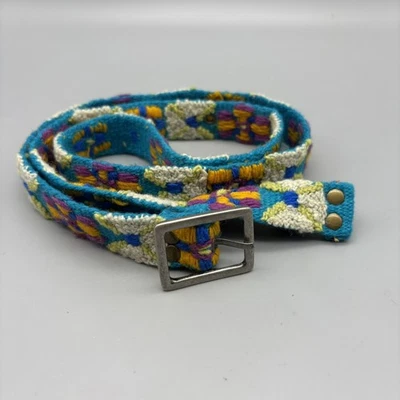 Jenny Krauss Wool Belt •Women S Hand Made Teal Colorful Floral Peru - Image 1 of 4