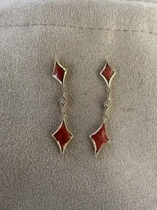 Kabana 14k Yellow Gold Red Spiny Oyster Stone Inlay Diamond Earrings R.$1345 - Picture 1 of 3