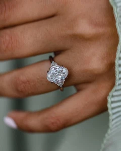 2Ct Oval Real Moissanite Solitaire Engagement Ring 14k White Gold Plated Silver - Picture 1 of 7