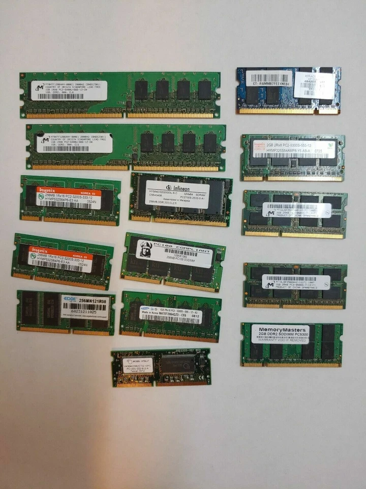 Mixed set of 14 memory ram,2GB 2Rx8 PC2-5300S-555-12,pc3-8500,pc 5300,5 are 2gb  - Image 1 of 4