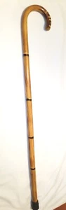 Polished Wooden Cane W/ Carved Nose Crook Handle And Faux Bamboo Look 36" - Picture 1 of 10