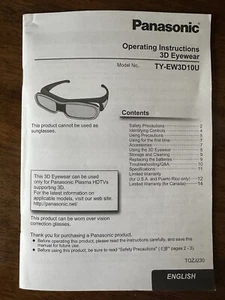 Manual de instrucciones Panasonic, gafas 3D, modelo TY-EW3D10, folleto - Imagen 1 de 4