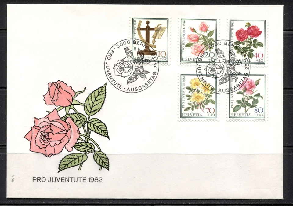 SWITZERLAND 1982, FLOWERS: ROSES, Scott B492-B496, on First Day Cover - Image 1 of 1