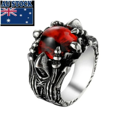 Mens Real Stainless Steel Red&Yellow Eyeball Wizard Devil Claws Band Ring - Image 1 of 4