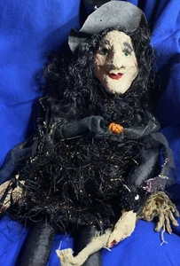Vintage Gips Gesicht & Hände Hexe Halloween Dekoration Volkskunst Puppe 24" groß - Bild 1 von 10