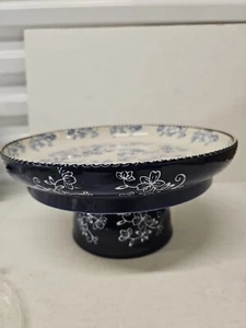 Temptations Floral Lace Egg Plant Versatile Pedestal Plate Or Chip Dip Bowl New - Picture 1 of 7