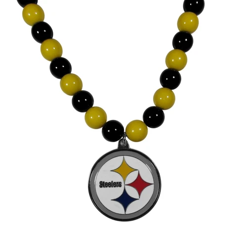Pittsburgh Steelers Fan Bead Necklace w/ Team Logo - NFL Football Cover