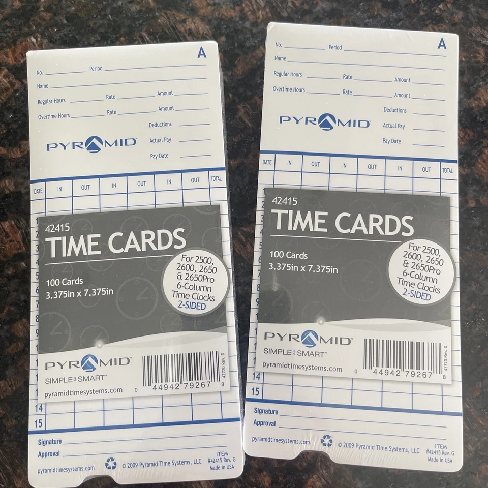Quant 200, Pyramid 42415 Genuine 2-Sided Time Cards for 2500, 2600 & 2650 NEW - Image 1 of 1