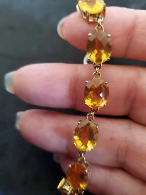 PULSERA TENIS PLATA 925 CHAPADA EN ORO AMARILLO FACETADO MADERA CITRINO 33 TGW 7"  Foto 1 de 4