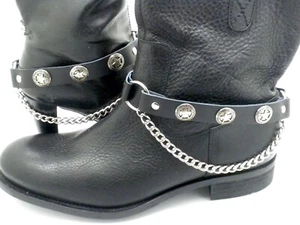 New Star Leather Biker Western PAIR Boot Straps W Chain Buckle Women Men - Picture 1 of 3