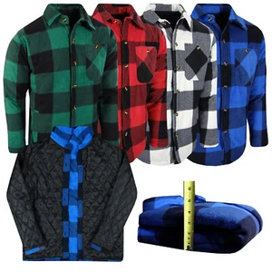 Quilted Lined Flannel Plaid Shirt Jacket Mens Fuzzy Fleece THICK Button Up To 5X - Picture 1 of 23
