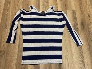 Fenn Wright Manson Shirt, Women's Size Small, Blue Gray, Striped, Cold Shoulder - Picture 1 of 8