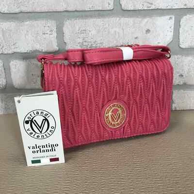 Cartera Bandolera Valentino Orlandi Rosa Acolchada Cuero Vegano Logo Dorado Italia NUEVA Foto 1 de 4