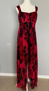 CONNECTED APPAREL WOMEN'S DRESS.SIZE: 16 RED&BLACK TIE BACK CHIFFON MESH OVERLAY - Picture 1 of 7