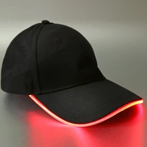 Red LED Light Black Baseball Cap Hat Glow Brim Night Party Adjustable - Running - Picture 1 of 8
