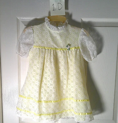 Vestido amarillo JC Penney vintage años 70 con ojales de encaje superposición mangas abullonadas talla 5 Foto 1 de 4