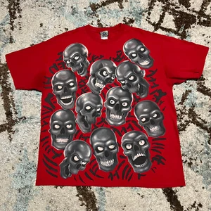 Vintage 2001 Liquid Blue Skull Pile Shirt Size XL Red Three 6 Mafia Travis Scott - Bild 1 von 6