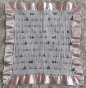 Aden and Anais Set Mini Security Blanket Lovey Pink Satin Trim Purple Triangles - Picture 1 of 6