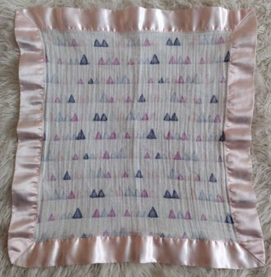 Aden and Anais Set Mini Security Blanket Lovey Pink Satin Trim Purple Triangles - Image 1 of 4