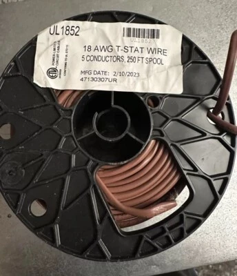 18 AWG 5 Conductor 18/5 Copper T-Stat Thermostat Wire 250 FT Spool UL1852 - Image 1 of 4