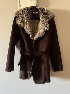 Balmain Brown Suede Faux Fur Mid-Length Coat - Picture 1 of 8