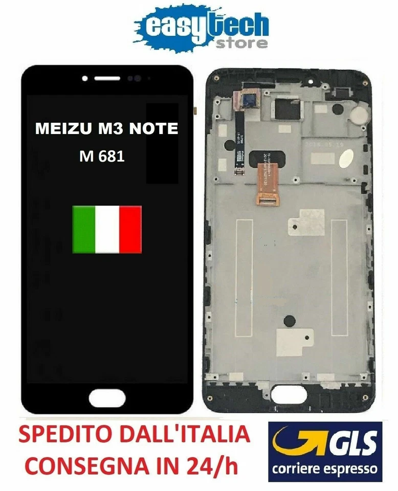 LCD Display Touch Screen FRAME CORNICE  Assembly MEIZU M3 Note  M 681  NERO - Immagine 1 di 1