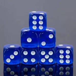 NUEVO Juego de 6 dados D6 (16 mm) - azul translúcido - Imagen 1 de 1