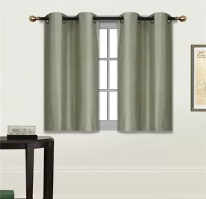 2 SMALL SHORT SILKY PANELS WINDOW DRESSING CURTAIN SEMISHEER SOLID COLORS N25 - Picture 1 of 27