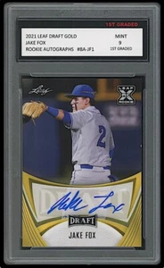 JAKE FOX 2021 LEAF DRAFT GOLD AUTOGRAPH BASEBALL 1ST GRADED 9 ROOKIE CARD - Picture 1 of 1