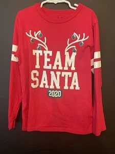 The Children's Place Christmas Team Santa 2020 T-Shirt Long Sleeve Red Sz. 7/8 - Picture 1 of 3