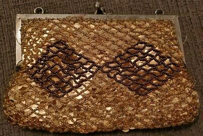 Vintage Gold Beaded Purse/Clutch La Regale Hidden Strap Glamour Girl Kiss Clasp - Image 1 of 4
