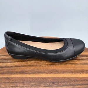 Zapatos cómodos Clarks planos para mujer 7 anchos de cuero negro Neenah sin cordones con puntera - Imagen 1 de 8