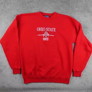 Vtg Ohio State University Sweatshirt Men's L Red Buckeyes Embroidered Logo OSU - Picture 1 of 9