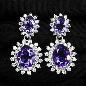 Wild Orchid Violet Amethyst 9.78Ct 925 Sterling Silver Handmade Floral Earrings - Picture 1 of 7