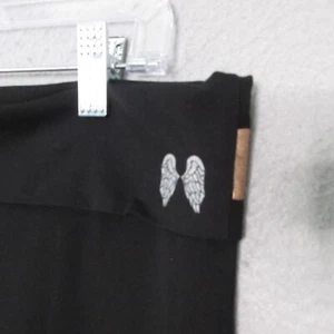 Y2K Victoria Secret Yoga Pants Large Black Gold VS Angel Wings Pull On Flare 90s - Picture 1 of 8