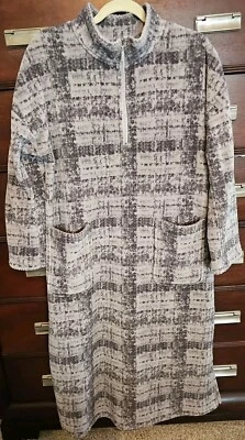 STAN HERMAN WOMEN'S ZIP ROBE NIGHTGOWN O/S MISSY GRAY PLAID FLEECE POCKETS - Image 1 of 4