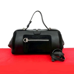 Salvatore Ferragamo Gancini Metal Shoulder Bag leather black 07511 - Picture 1 of 9
