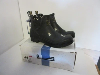 Botas de lluvia JOULES 214786 Wellibob para mujer talla 9 negras al tobillo de goma perros Foto 1 de 4