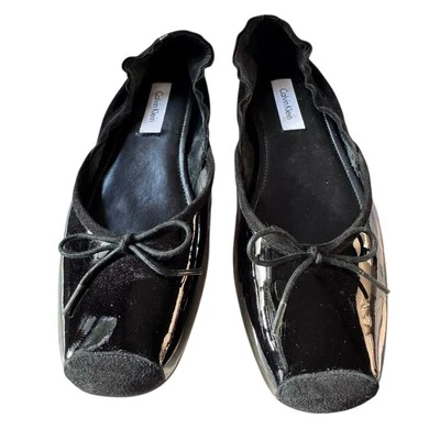 Calvin Klein Saree Box toe black patent leather suede ballet flats W10 - Image 1 of 4