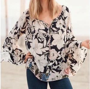 Túnica floral de seda con mangas en capas Jade By Johnny Was Eva para mujer mediana boho - Imagen 1 de 13