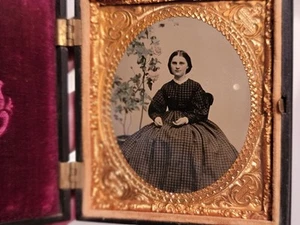 sixth plate tintype of a pretty young woman with great tinting to flowers - Picture 1 of 4