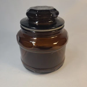 VTG Deep Amber Brown Apothecary 4” Glass Jar Canister With Starburst SEALED Lid - Picture 1 of 6